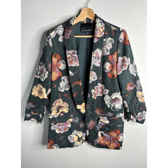 Harlowe & Graham Jackets & Blazers - Harlowe & Graham Floral Boyfriend Blazer Open Front Size Small Scrunch Sleeve
